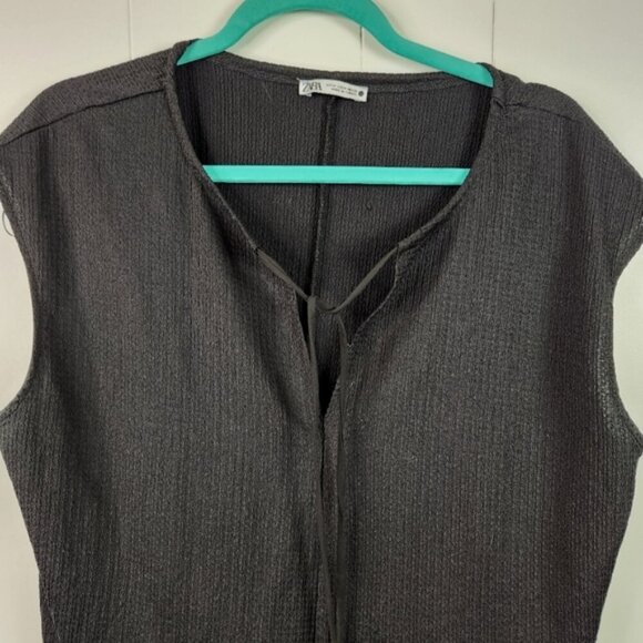 Zara Black Tunic Mini Dress V-Neck Oversized Femme Loose Slouchy Minimalist Cute - Picture 6 of 8